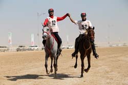 Salem Hamad Saeed Malhoof Al Kitbi riding Burkaan edged out Mansour Saeed Mohammed Al Faresi on Tiswan Fageole